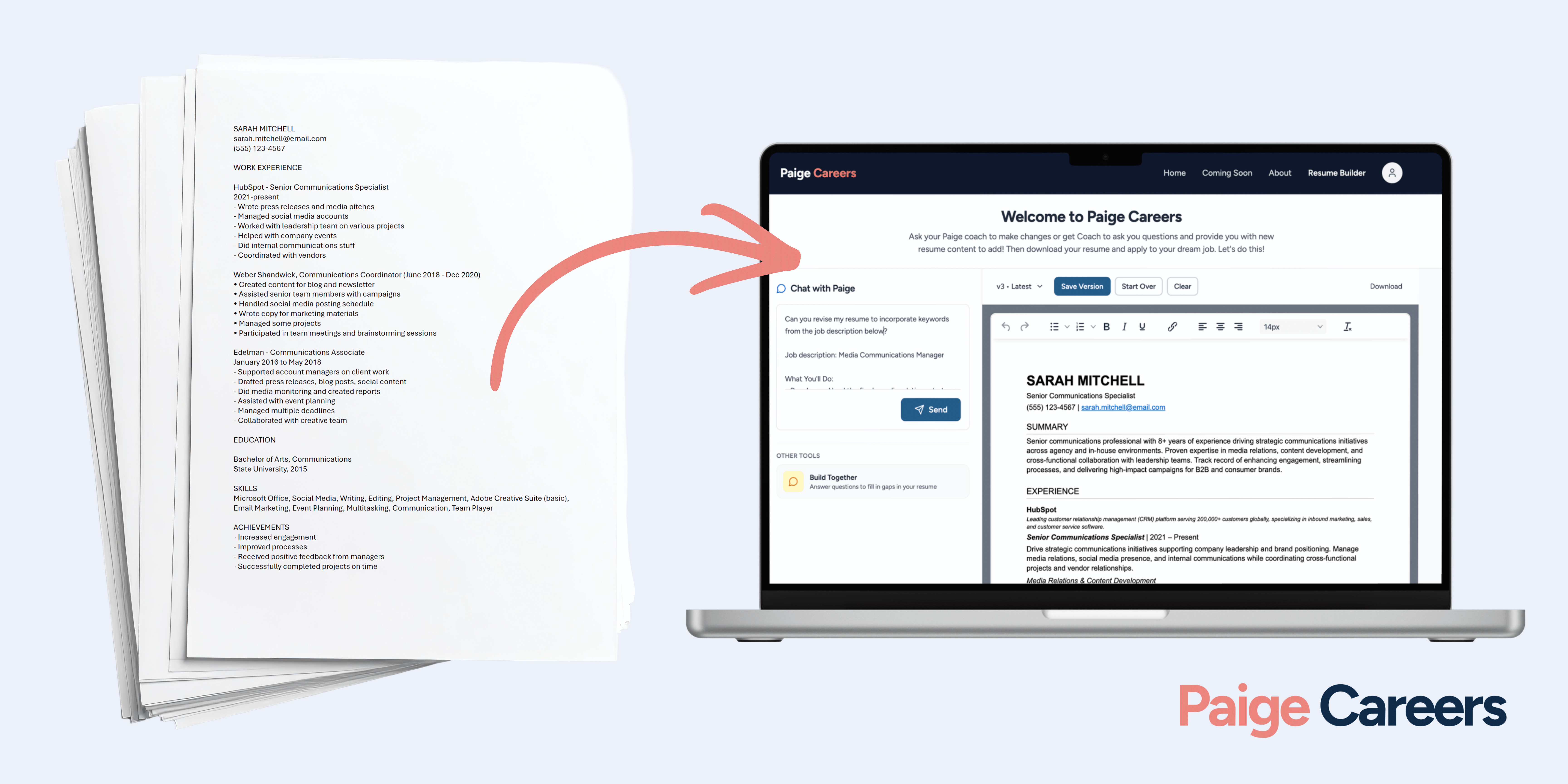 Before and After Resume Comparison showing law firm to in-house resume transformation